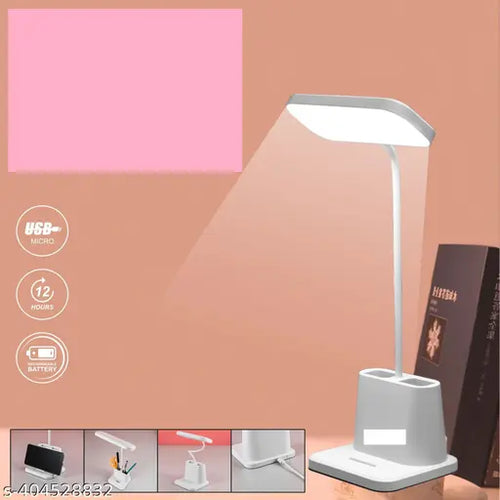 LED Study Table Lamp 3 Color Modes Pen Phone Holder Rechargeable